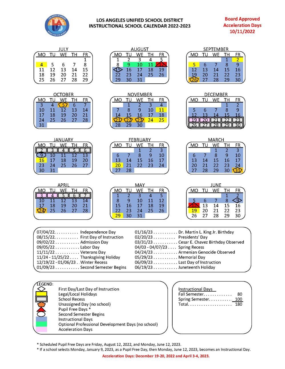  LAUSD Calendar
